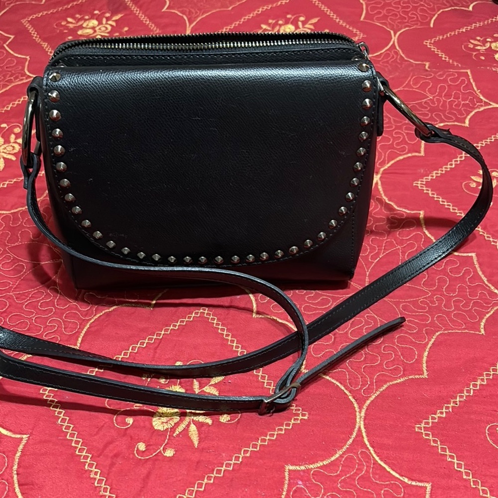 Black Studded Crossbody Bag valentina fiore made italy genuine leather.